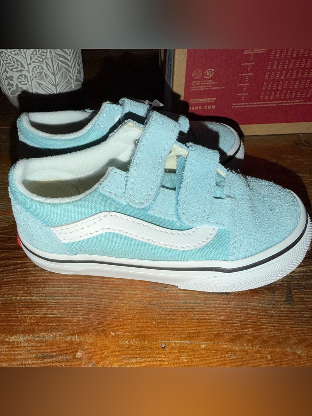 NWB Vans Old Skool V Toddler Size 7 Aquatic True White Hook & Loop Sneakers